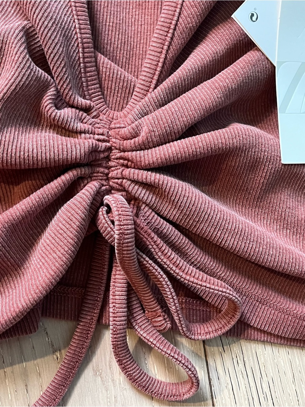 Zara Dusty Rose Ribbed Drawstring Crop Top - Picture 3 of 7